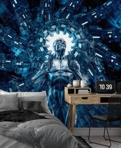 dark blue robot art wallpaper