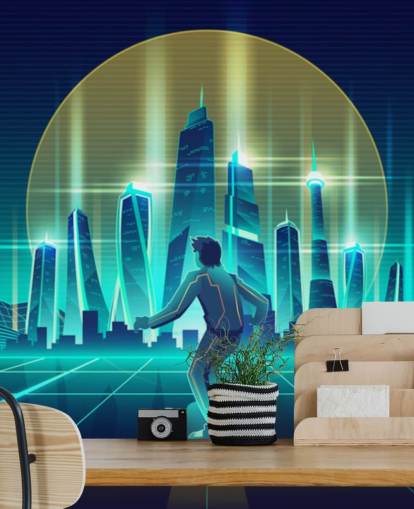 blauw sci fi wereld behang