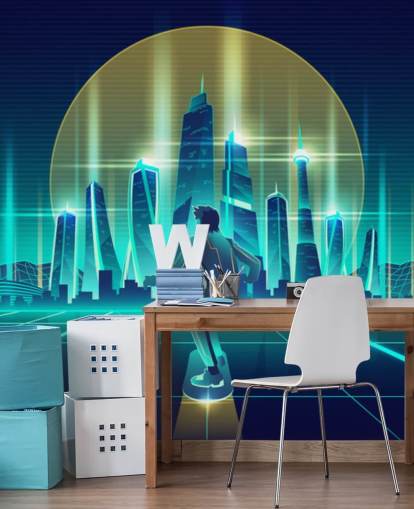 blauw sci fi wereld behang blauw sci fi wereld behang