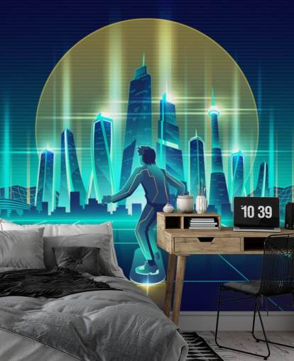 blauw sci fi wereld behang