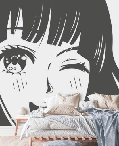 mural de parede de anime personalizável em preto e branco chamado Black and White Manga Girl para quartos mural de parede de anime personalizável em preto e branco chamado Black and White Manga Girl para quartos