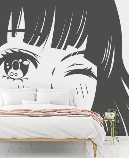 fresque murale d'anime personnalisable en noir et blanc appelée Black and White Manga Girl pour les chambres