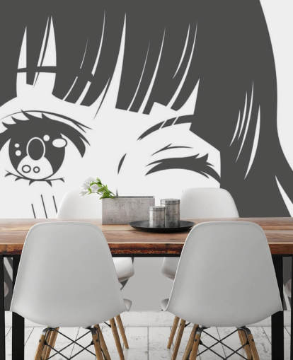 svartvit anpassningsbar anime väggmålning som heter Black and White Manga Girl för sovrum svartvit anpassningsbar anime väggmålning som heter Black and White Manga Girl för sovrum