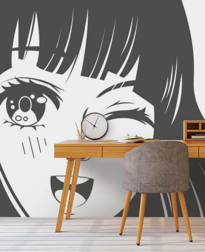 svartvit anpassningsbar anime väggmålning som heter Black and White Manga Girl för sovrum svartvit anpassningsbar anime väggmålning som heter Black and White Manga Girl för sovrum