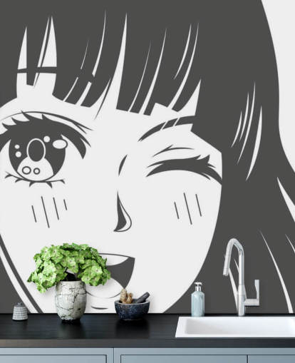svartvit anpassningsbar anime väggmålning som heter Black and White Manga Girl för sovrum