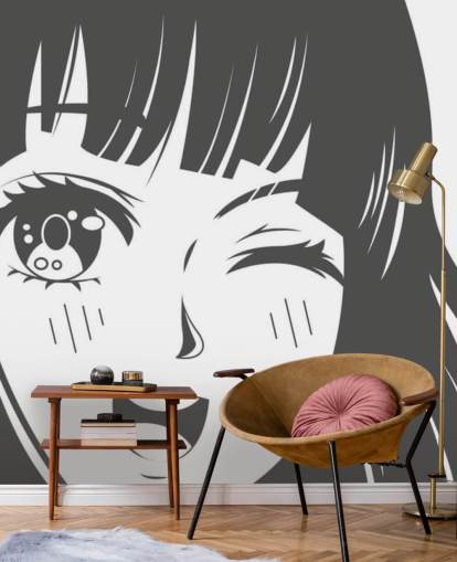 svartvit anpassningsbar anime väggmålning som heter Black and White Manga Girl för sovrum
