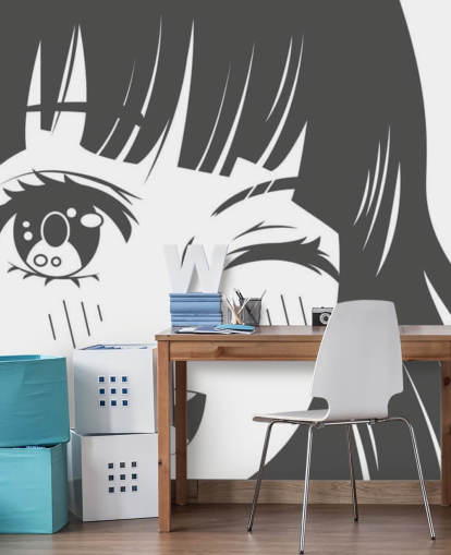 black and white customisable anime wall mural called Black and White Manga Girl for bedrooms