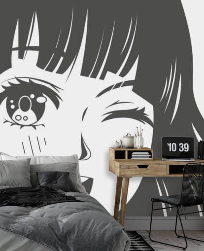 black and white customisable anime wall mural called Black and White Manga Girl for bedrooms