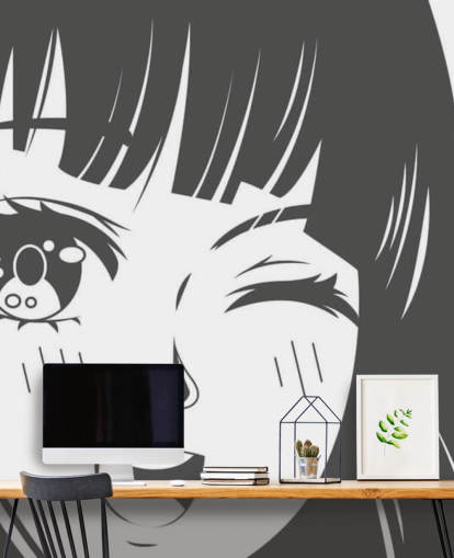 mural de pared de anime personalizable en blanco y negro llamado Black and White Manga Girl para dormitorios mural de pared de anime personalizable en blanco y negro llamado Black and White Manga Girl para dormitorios