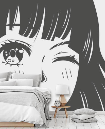 black and white customisable anime wall mural called Black and White Manga Girl for bedrooms