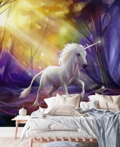 Unicorn in a Wood at Night Wall Mural