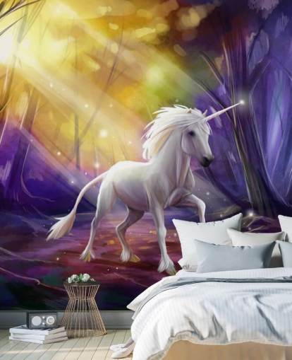 Unicorn in a Wood at Night Wall Mural Unicorn in a Wood at Night Wall Mural