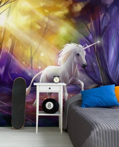 Unicorn in a Wood at Night Wall Mural Unicorn in a Wood at Night Wall Mural