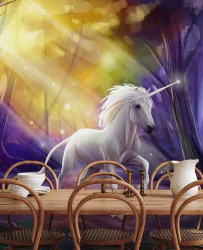 Unicorn in a Wood at Night Wall Mural Unicorn in a Wood at Night Wall Mural