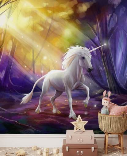 Unicorn in a Wood at Night Wall Mural