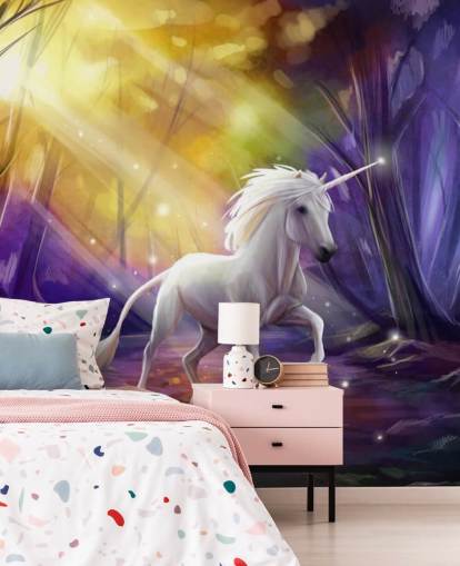 Unicorn in a Wood at Night Wall Mural Unicorn in a Wood at Night Wall Mural