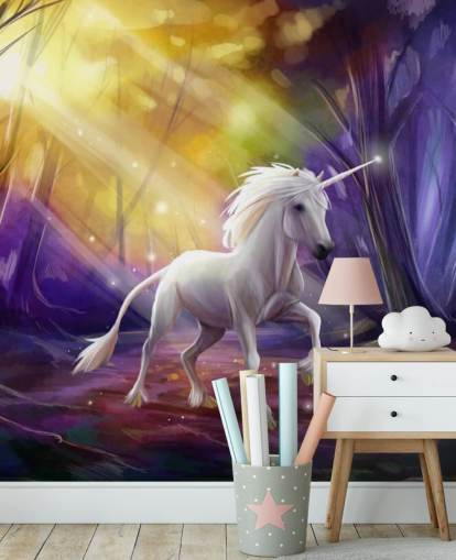 Unicorn in a Wood at Night Wall Mural