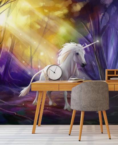 Unicorn in a Wood at Night Wall Mural