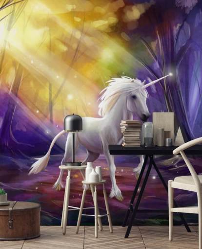 Unicorn in a Wood at Night Wall Mural Unicorn in a Wood at Night Wall Mural