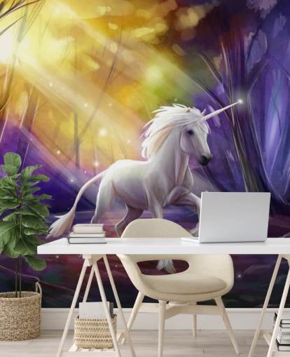 Wandbild „Einhorn in einem Wald bei Nacht“