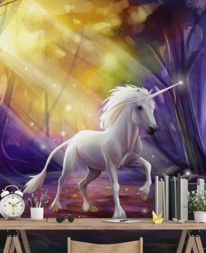Unicorn in a Wood at Night Wall Mural