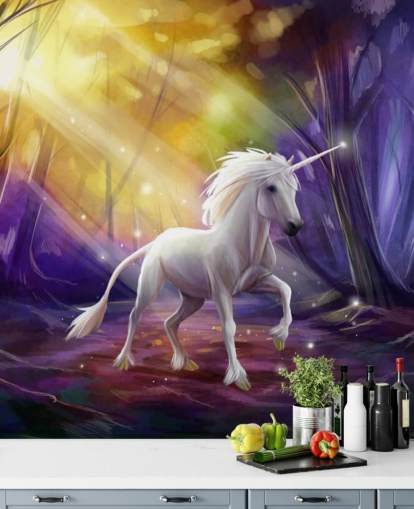 Unicorn in a Wood at Night Wall Mural
