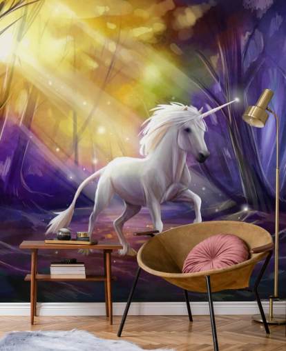 Unicorn in a Wood at Night Wall Mural Unicorn in a Wood at Night Wall Mural