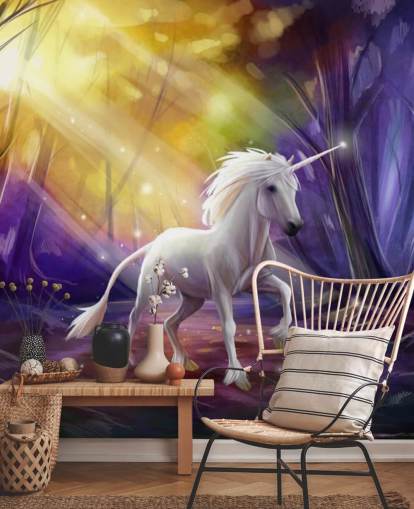 Unicorn in a Wood at Night Wall Mural Unicorn in a Wood at Night Wall Mural