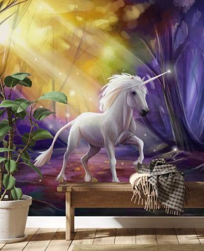 Unicorn in a Wood at Night Wall Mural Unicorn in a Wood at Night Wall Mural