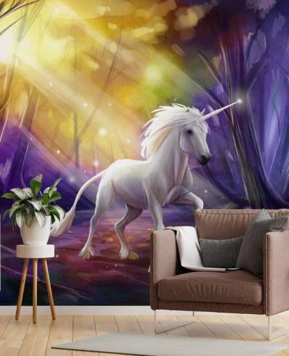 Poster en cadre Licorne dans un bois la nuit Poster en cadre Licorne dans un bois la nuit