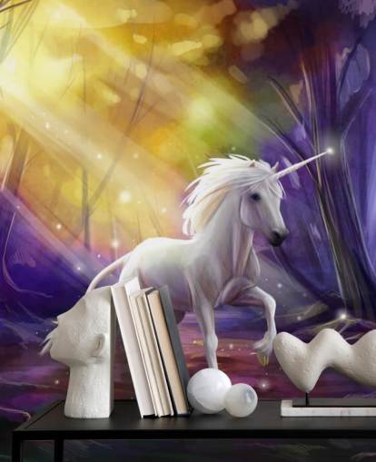 Unicorn in a Wood at Night Wall Mural Unicorn in a Wood at Night Wall Mural