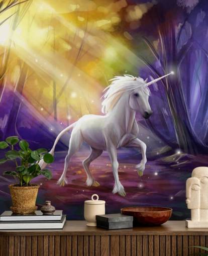 Poster en cadre Licorne dans un bois la nuit Poster en cadre Licorne dans un bois la nuit