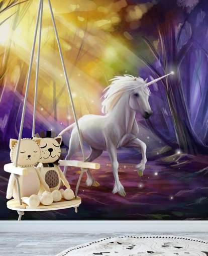 Unicorn in a Wood at Night Wall Mural