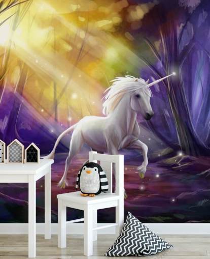Unicorn in a Wood at Night Wall Mural
