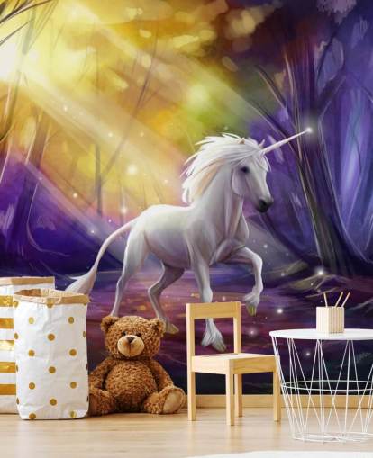 Poster en cadre Licorne dans un bois la nuit Poster en cadre Licorne dans un bois la nuit
