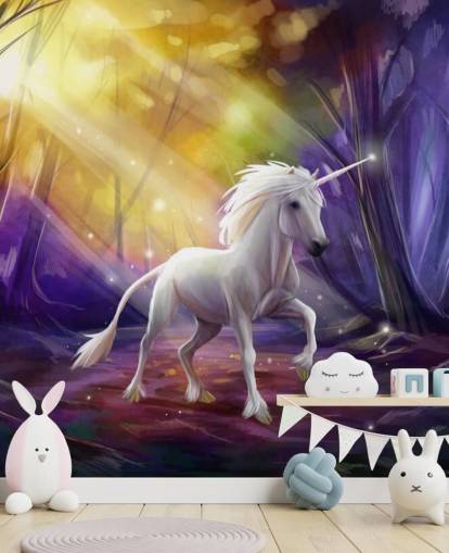 Unicorn in a Wood at Night Wall Mural