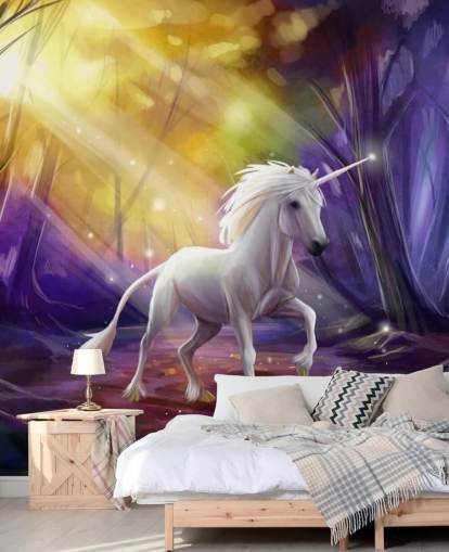 Unicorn in a Wood at Night Wall Mural Unicorn in a Wood at Night Wall Mural