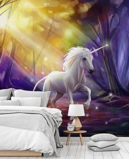 Unicorn in a Wood at Night Wall Mural Unicorn in a Wood at Night Wall Mural