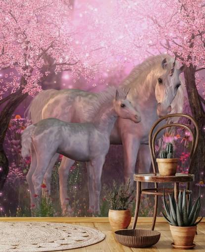 Carta da parati Unicorn and Unicorn Foal