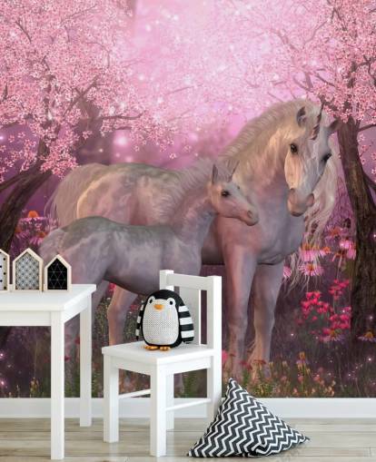 Tapete „Einhorn und Einhornfohlen“
