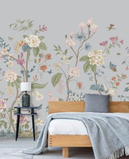oriental florals and trees wallpaper