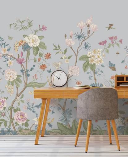 oriental florals and trees wallpaper