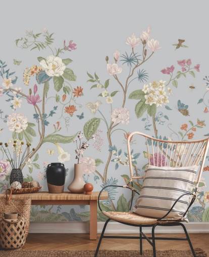 oriental florals and trees wallpaper