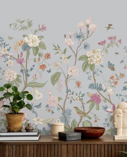 orientalske blomster og trær tapet