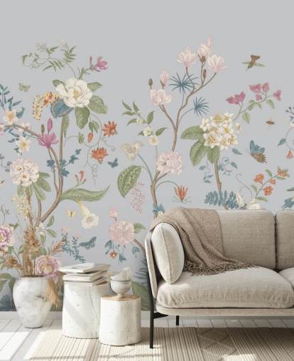 oriental florals and trees wallpaper
