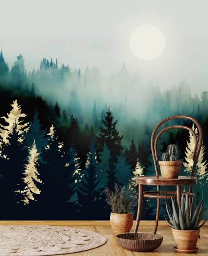 misty abstract forest wallpaper