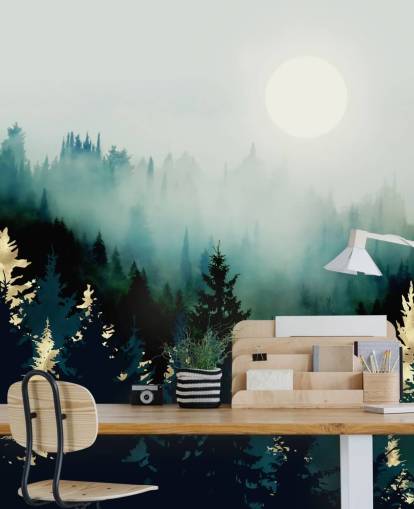 carta da parati nebbiosa foresta astratta