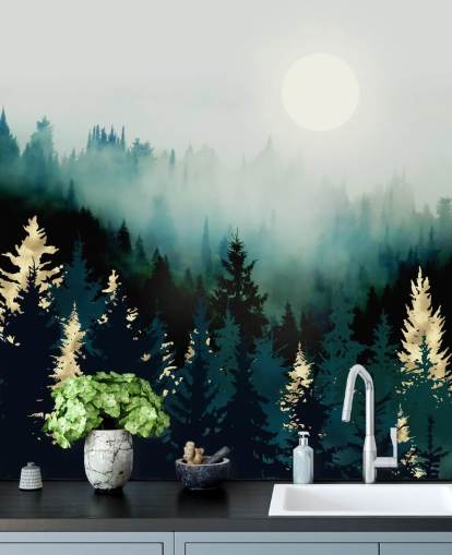 papel de parede enevoado floresta