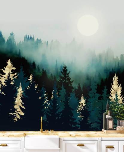 misty abstract forest wallpaper