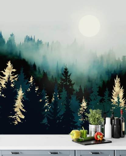 carta da parati nebbiosa foresta astratta